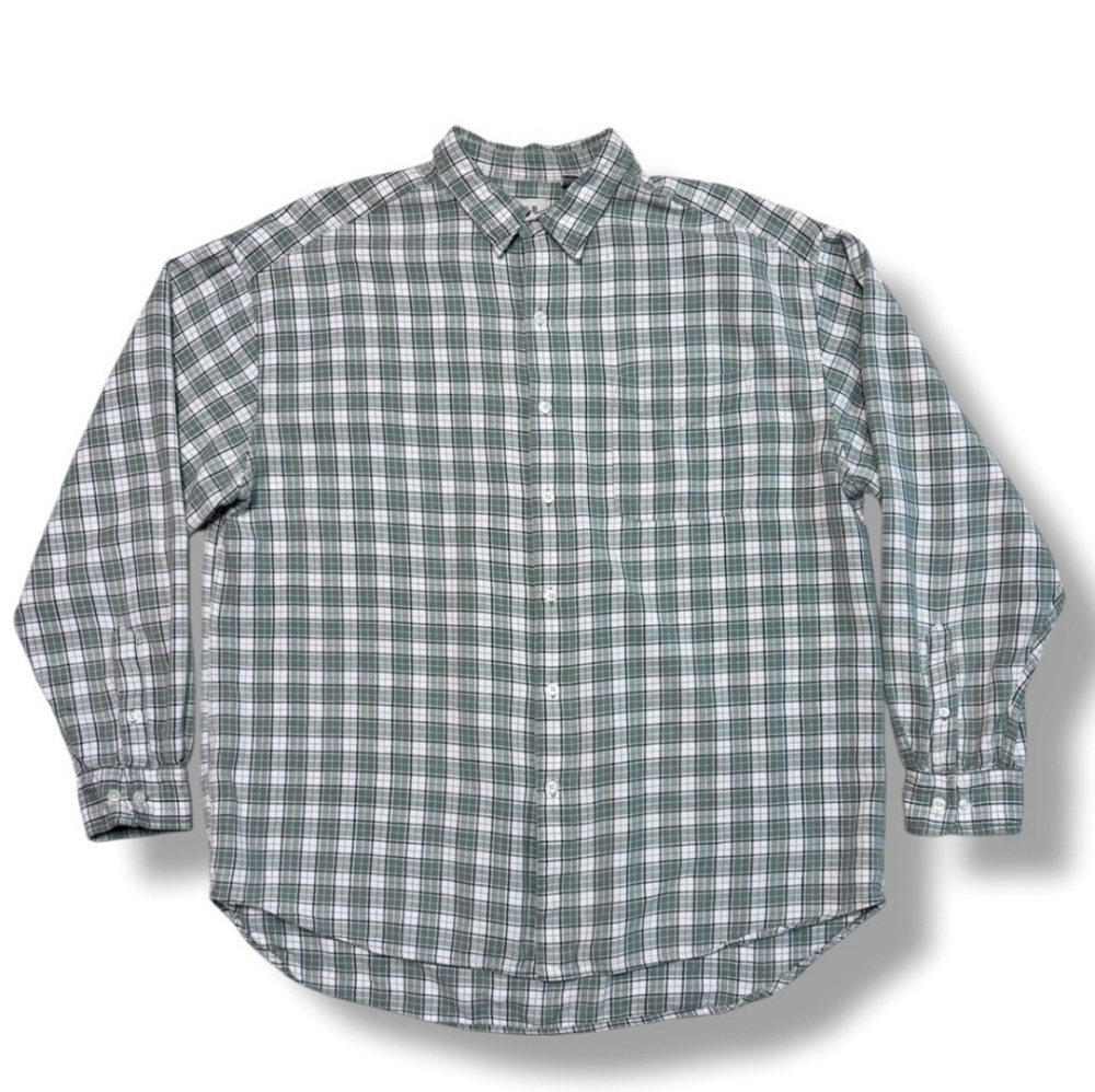 GAP Mint Green, White, & Black Plaid Flannel Button Front Shirt VINTAGE